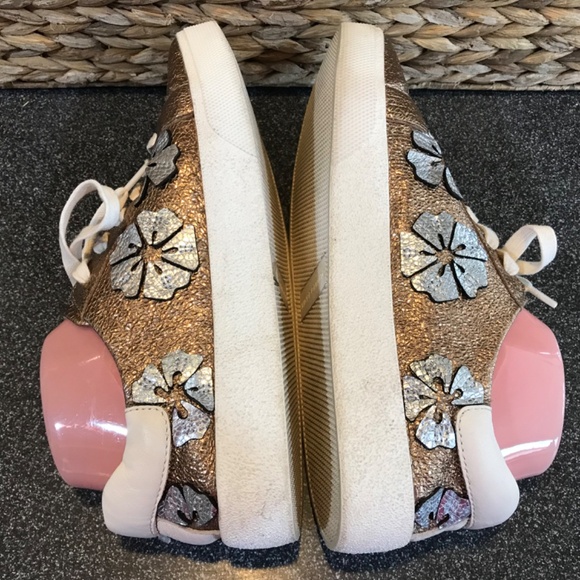 Vince Camuto Leather Claudia Gold and Silver Lace-up Metallic Sneakers - Picture 10 of 15